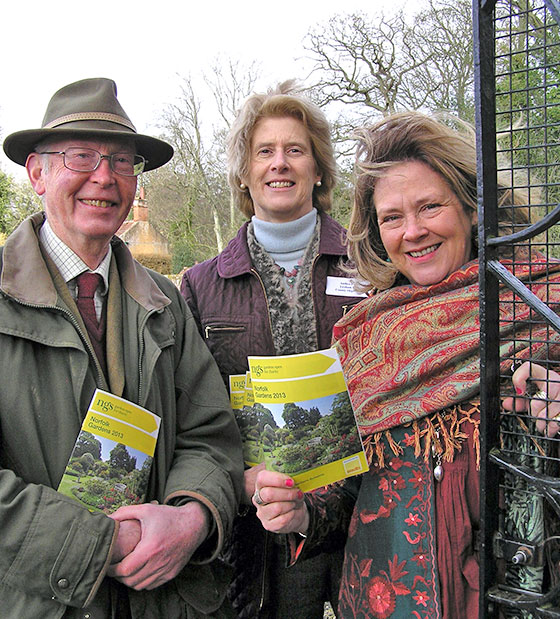 left to right, Andrew Buxton(owner of Hoveton Hall Gardens, Anthea Foster(NGS County organiser) and Annie Tempest
