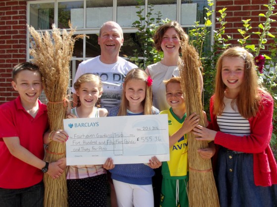 Fairhaven Primary School: back David Muff teacher and Louise Rout Fairhaven Garden and front, left to right Nathan, Megan, Hannah, Edward and Eva with their cheque for £555-34p