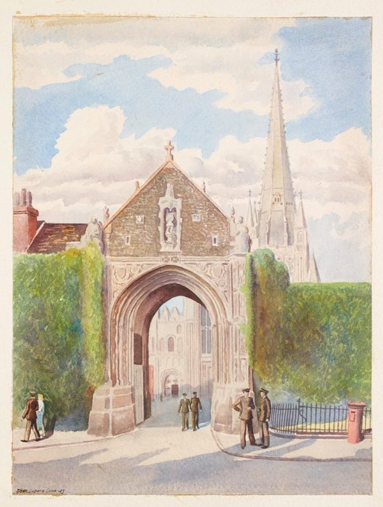 Erpingham Gate, watercolour by TSt Ludwig Lund, 2nd Air Division Memorial Library Digital Archive