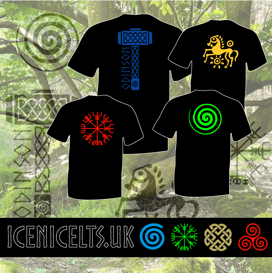 Ancient ICENI Celts and Nordic Symbols simply reproduced for casual wear.