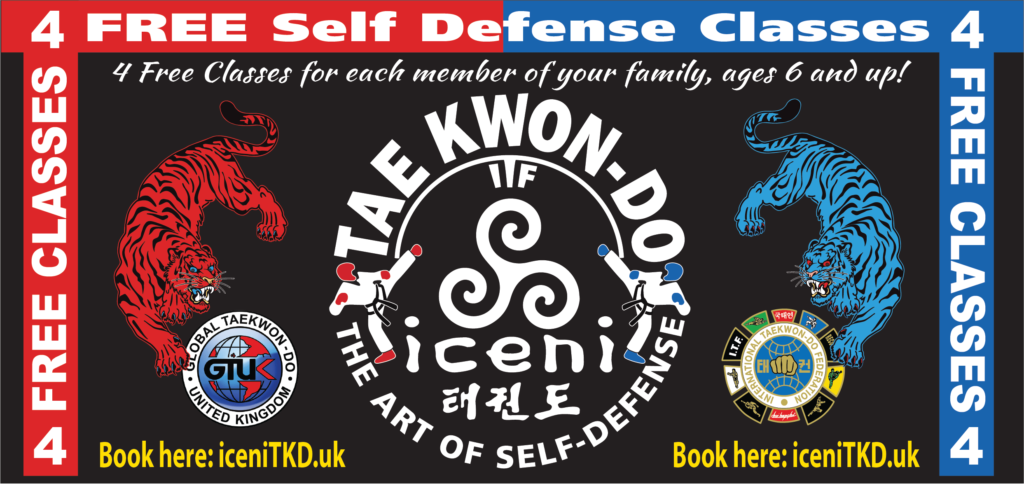 Students ages range from 6 to 60+ and anyone can book 4 Free sessions on the club website at iceniTKD.uk