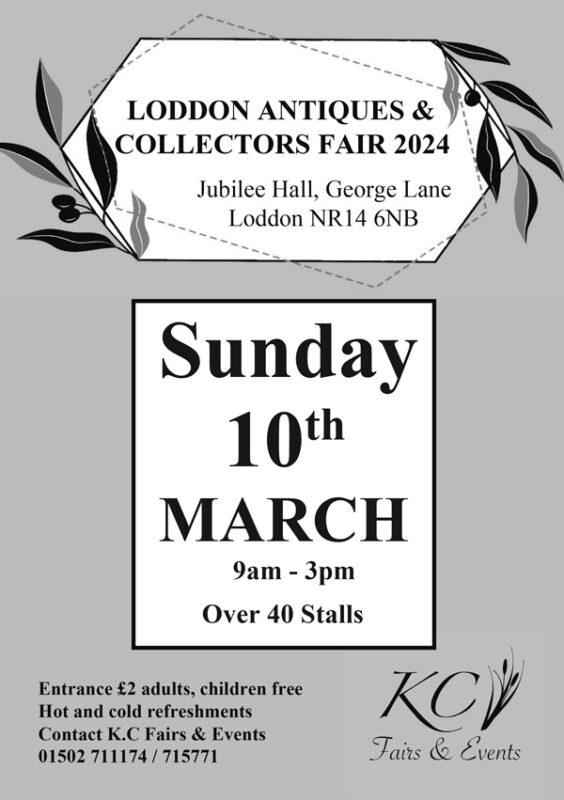 Loddon Antiques and Collectors Fair will be on Sunday 10th March from 9am to 3pm.  